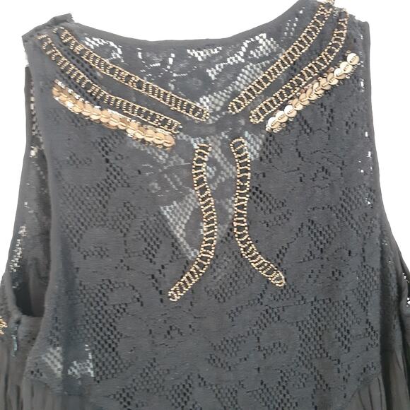 Free People Brown Beaded Lace Bodice Dress Swing Style Lined Size XS 2 - 4 - Picture 6 of 12
